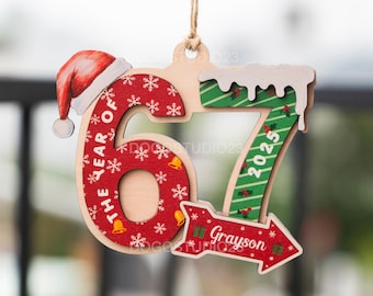 Personalized Six Seven Christmas Ornament Wooden 3D, Funny Teen Slang Ornament 67, Gen Alpha Humor Ornament, Cool Boy Gift Ornament 2025