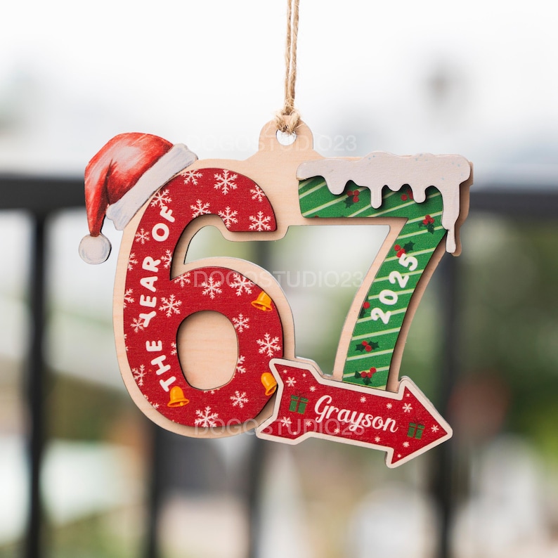 Custom Name Viral 67 Ornament, Six Seven Funny Christmas Ornament, Teen Slang Ornament Funny Gift, Gen Alpha Humor, 67 Meme Ornament image 2
