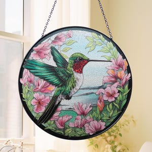 Hummingbird Stained Glass Suncatcher, Humming Bird Window Hanging, Bird Wall Art, Hummingbird Gifts Stained Glass, Hummingbird Lover