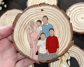 Personalized Family Portrait Wood Slice Christmas Ornament Gift