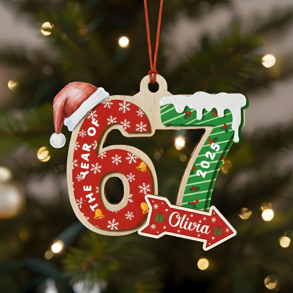 Custom Name Viral 67 Ornament, Six Seven Funny Christmas Ornament, Teen Slang Ornament Funny Gift, Gen Alpha Humor, 67 Meme Ornament