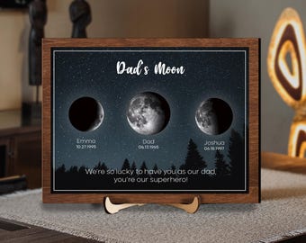 Personalized Father's Day Frame, Dad Moons Phase Frame with Kids Names, Birth Moon Phase Frame, Birthday's Gift for Daddy