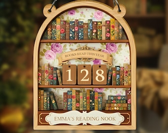Books Read Tracker Sign, Books Read This Year Counter Wooden Sign, Gift for Book Lovers and Readers, Bookish Gift, Library Decor