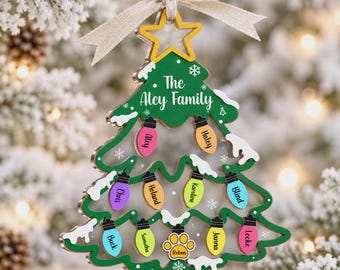 Family Christmas Tree Ornament 2026, Personalized Family Name Ornament, Large Family Ornament, Lightbulb Family Keepsake, Xmas Family Gifts