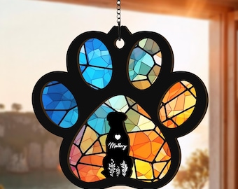 Personalized Dog Paw Suncatcher, Custom Dog Ornament Memorial Loss Sympathy Gift, Loss of Dog Gift, Dog Passing Remembrance Gift