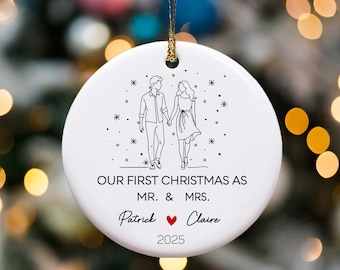 Our First Christmas As Mr and Mrs Ornament, Personalized First Christmas Together Ornament Gifts, New Couple First Christmas Keepsake