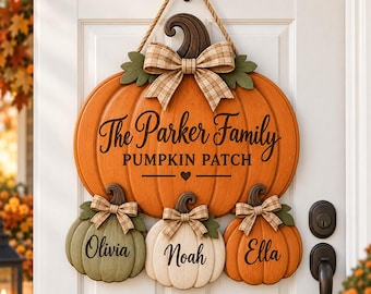 Personalized Grandma Grandpa's Pumpkin Patch Door Hanger, Fall Season Decor, Fall Pumpkin Patch Sign 2D flat