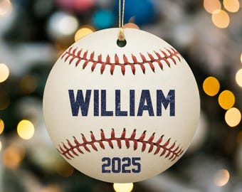 Personalized Baseball Ornament, Baseball Christmas Tree Decor, Baseball Lovers Gift, Sports Keepsake Christmas Ceramic Ornament