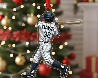 Baseball Ornament, Personalized Baseball Player Name and Number Christmas Ornament, Sport Ornament Keepsake, Baseball Player Ornament