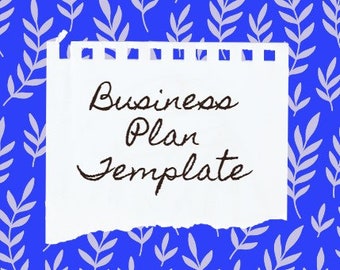 May include: A white sheet of paper with a torn edge, on a blue background with a white floral pattern. The paper has a line of holes at the top and the text "Business Plan Template" written in black ink.