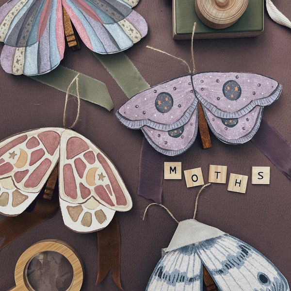 Stardust moths paper craft | Moth nature study printable | Moth art prints | Kids nature art
