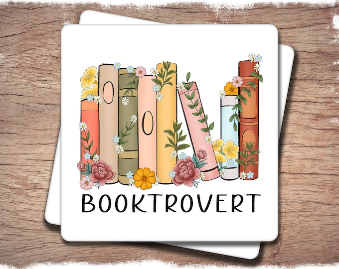 Booktrovert Ceramic Coaster // Bookworm Gifts // Present for Book Lover Friend // Library Presents for Readers