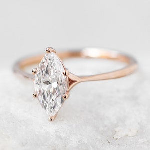 Marquise Cut Split Shank Solitaire Ring, Marquise Moissanite Wedding Ring, Solitaire Marquise Ring, Marquise Solitaire Engagement Rings Her