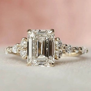 2.50 CT Emerald Cut Colorless Moissanite Dainty Engagement Ring, Emerald Cut Wedding Ring, Sterling Silver Rings for Anniversary Gift Women