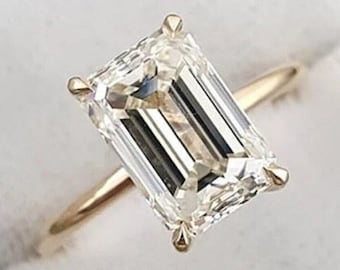 3.50 CT Emerald Cut Moissanite Solitaire Engagement Ring, Hidden Halo Emerald Cut Solitaire Rings, Anniversary Gifts Promise Rings for Woman