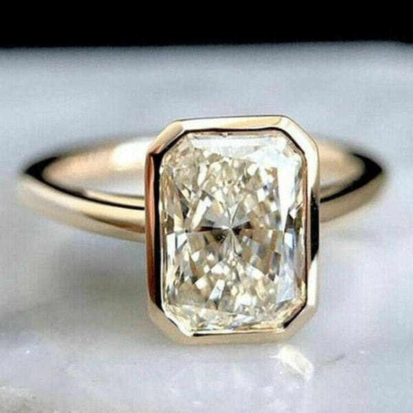 Radiant Cut Moissanite Bezel Set Engagement Ring, Bezel Set Radiant Ring, Radiant Solitaire Ring, Daily Wear Wedding Ring, Anniversary Gifts