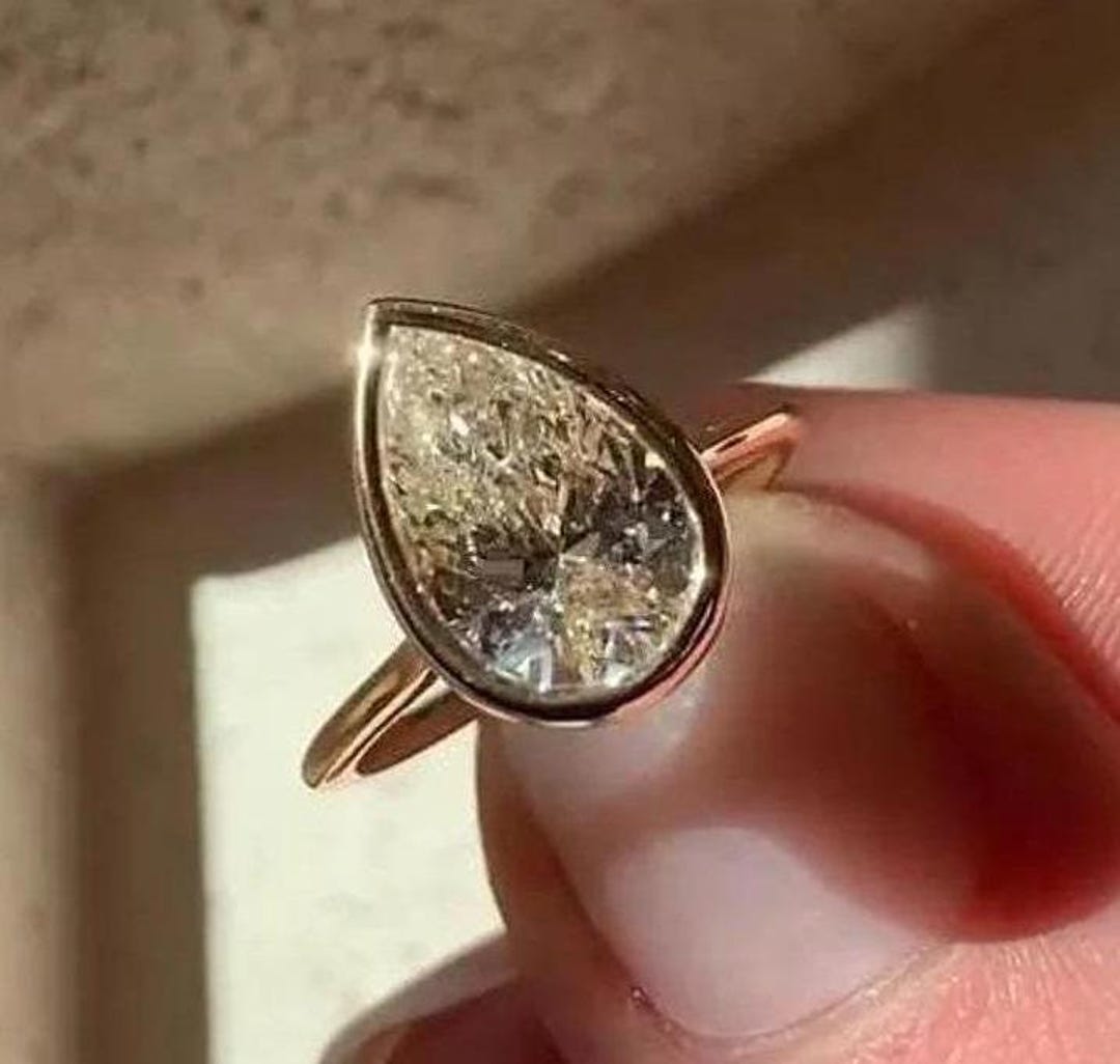 2.50 CT Pear Cut Moissanite Solitaire Engagement Ring Bezel Set Pear ...