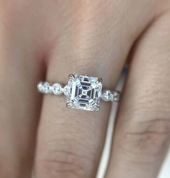 2 CT Asscher Cut Moissanite Engagement Ring 14K Solid Gold Ring Asscher Cut Wedding Ring Propose Ring Anniversary Rings Gifts For Her Etsy