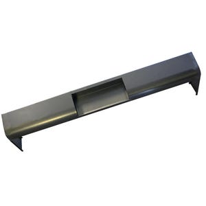 May include: A rectangular, metallic gray metal object with a recessed rectangular section in the center. The object has a slightly curved top and angled edges, suggesting a structural or architectural component. The item is set against a white background.