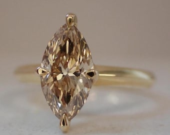 1.50CT Champagne Marquise Cut Moissanite Diamond Engagement Ring, 14K Gold Solitaire Ring For Her