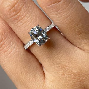 Dark Gray Moissanite Ring 3.0 Ct Long Cushion Grey Moissanite Engagement Ring Grey Diamond Ring Gorgeous Ring Woman Wedding Anniversary Ring