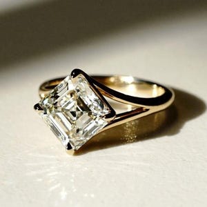2.9 CT Perfect Anniversary Gift Asscher Cut Colorless Moissanite Engagement Ring Solid 14K Gold Ring Moissanite Wedding Ring Bridal Set Ring