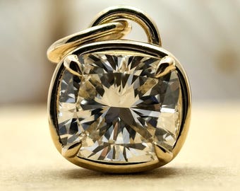 1CT Cushion Lab Grown Diamond Yellow Gold Prong Solitaire Charm Pendent For Her
