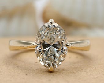 Oval Diamond Ring In Gold, Solitaire Wedding Ring, 14KEngagement Rings, 1st Year Anniversary Gift