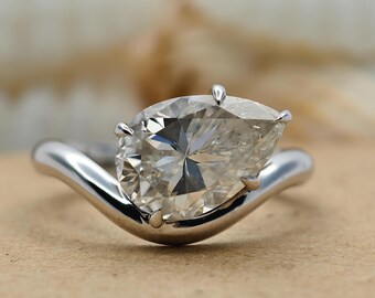 Pear Ring, 14K Gold Pinky Ring, East West Moissanite Diamond Engagement Rings For Her