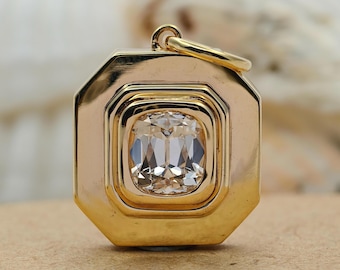14K Gold, Old Mine Cut Lab Grown Diamond Pendant For Necklace, Cushion Bezel Set