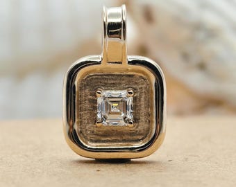 Asscher Cut Lab Grown Diamond Minimalist Pendant, Solid Gold Geometric Retro Style Charm