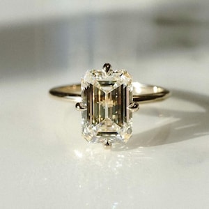 3.80 Ct Emerald Cut Moissanite Diamond Engagement Ring, Solitaire Diamond Ring for Wedding - Anniversary Gift For Women
