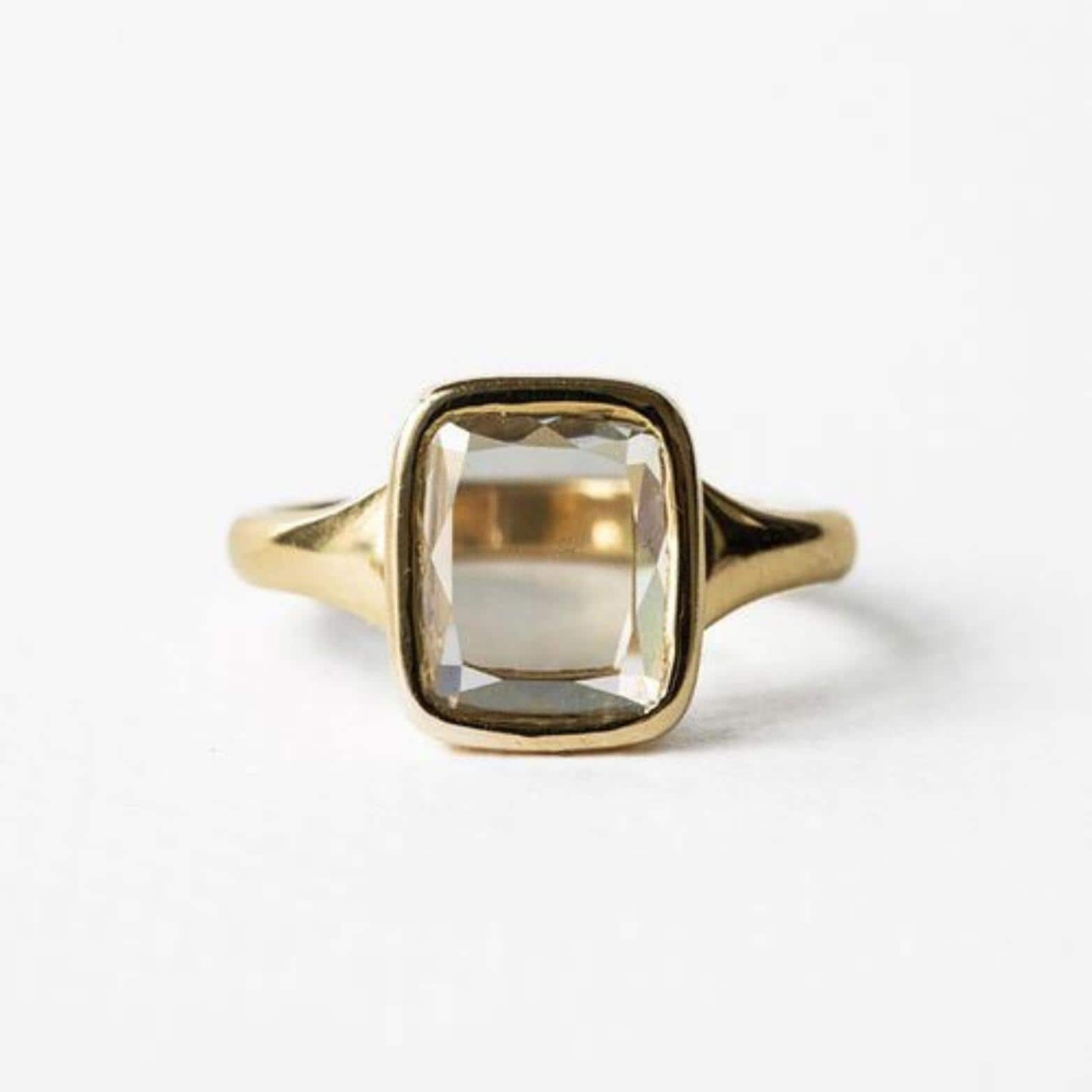 Yellow Gold Solitaire Ring, Featuring Portrait Cut Moissanite Diamond, Ideal for Eco-Conscious Engagements, Unique Birthday Surprise