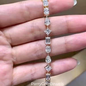 Pulsera de tenis con diamantes y moissanita multiforma, elegante, de lujo, para novia y boda, con diamantes para mujer, regalo para mujer.