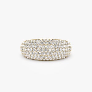 14k Dome Pave Diamond Ring 0.99 ctw, Chunky Dome Pave Setting Signet Band, 1Statement ring, Anniversary Gift For Her, Intricate Diamond Ring