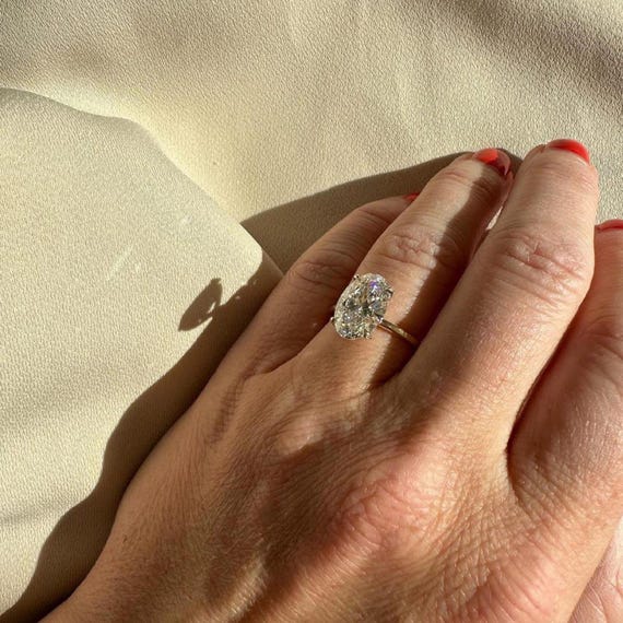 5CT Oval Cut Moissanite Diamond Engagement Ring | Solitaire Hidden Halo Proposal Ring | Solid Gold Wedding - Anniversary Ring For Her