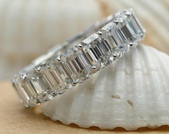 Emerald Lab Grown Diamond Full Eternity Ring , Solid Gold Wedding Ring For Her