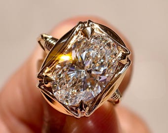 Vintage Oval Engagement Ring, Lab Grown Diamond, Art Deco Promise Ring, Wedding Proposal