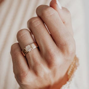 1.80CT Emerald Cut Moissanite Diamond Unique Engagement Ring, 10/14K Gold Broad Band Modern Style Bold Anniversary Ring, Classy Promise ring