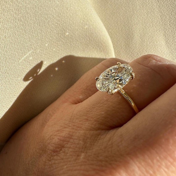 5CT Oval Cut Moissanite Diamond Engagement Ring | Solitaire Hidden Halo Proposal Ring | Solid Gold Wedding - Anniversary Ring For Her