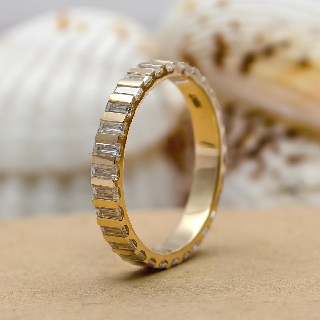Baguette Lab Grown Diamond Full Eternity 14K Yellow Gold Bar Setting ...