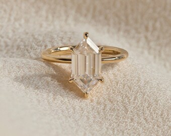 Anillo de compromiso de marquesa holandesa de 2,5 CT, anillo de moissanita incoloro con corte hexagonal de oro amarillo de 14 qt, anillo de boda de marquesa antiguo, regalo para ella