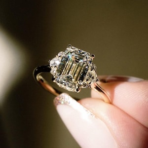 2.81 Ct Emerald Cut Moissanite Engagement Ring, Emerald Cut Ring, Moissanite Engagement Ring, Hidden Halo Emerald Cut Ring