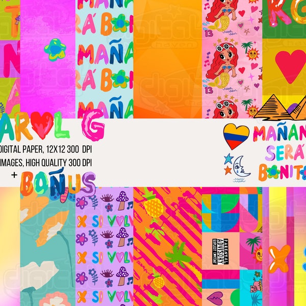 Manana Sera Bonito Digital Paper, Karol G Backgrounds, Mañana Sera Bonito Papers, Scrapbook,Printable Digital Paper,Karol G PNG,Karol G Font