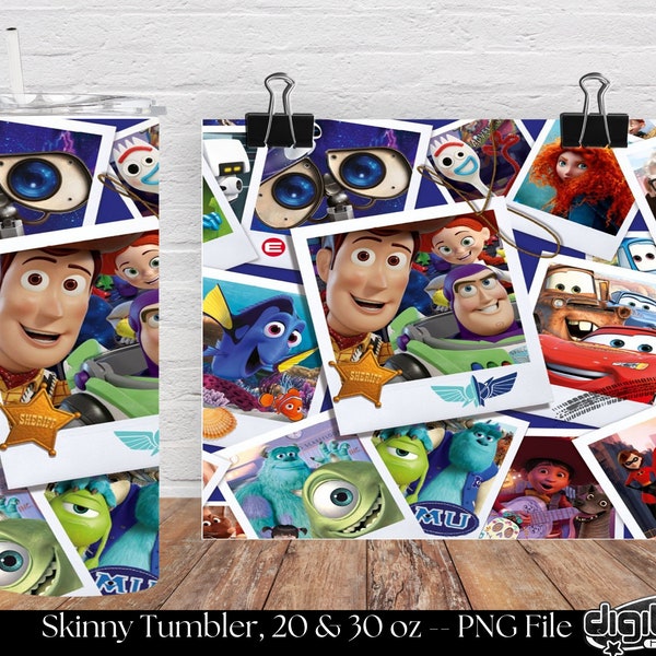 Cartoon Movies Characters 20oz Skinny Tumbler, Sublimation DESIGN, STRAIGHT, Animated Movies, Kids Tumbler Wrap, Digital Download, Woody