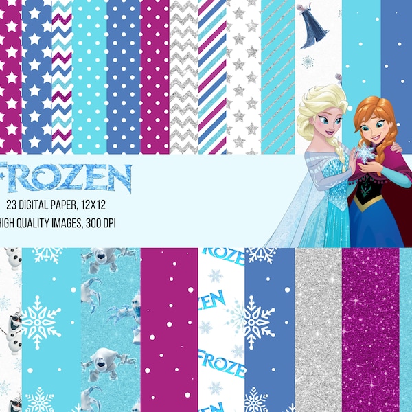 Frozen, Scrapbook, Printable digital paper, Frozen Digital Papers, Frozen Backgrounds, Frozen PNG,SVG, Anna & Elsa, Olaf, PartyFavors