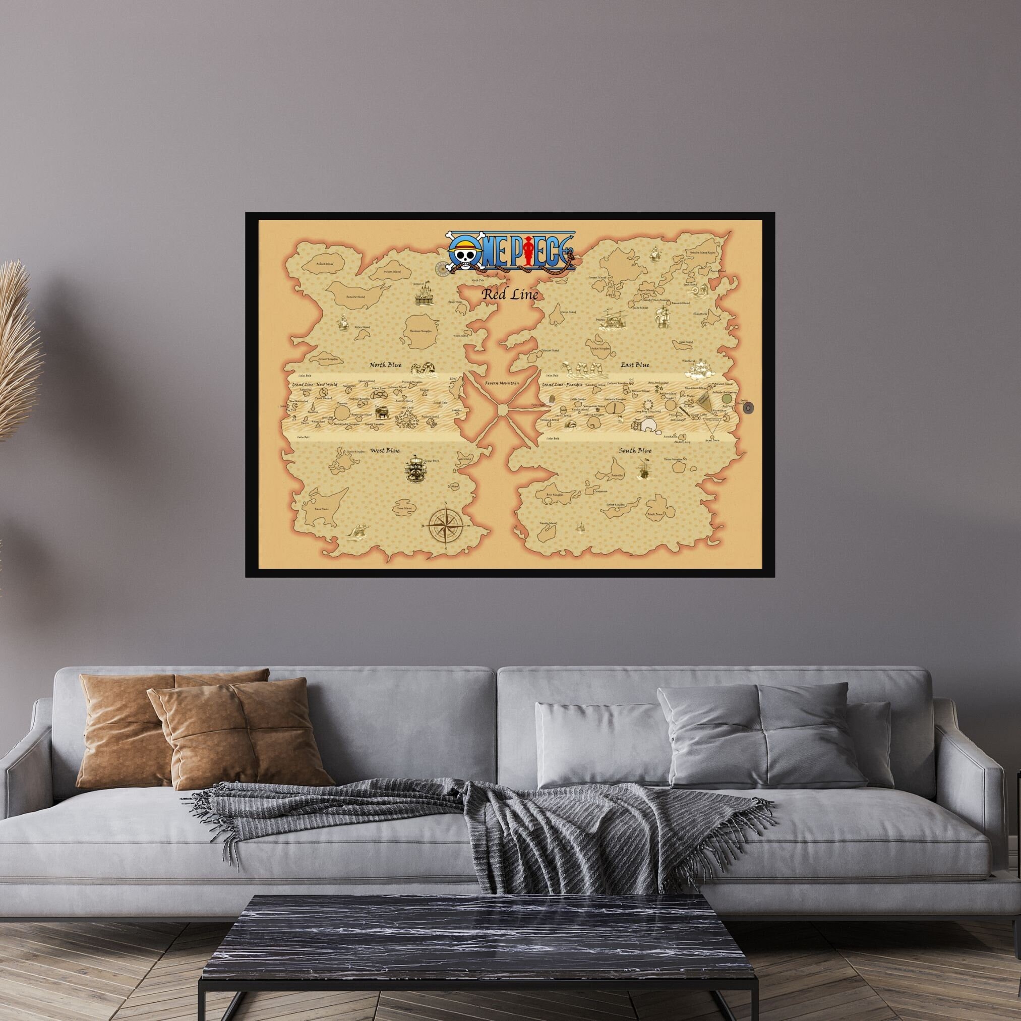 One Piece Grand Line World Map Gift For Fans Decor Poster Canvas