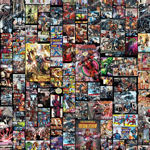 Marvel Comics digital download super heroes print pattern texture poster iron man spider man hulk dead pool wolverine collage seamless