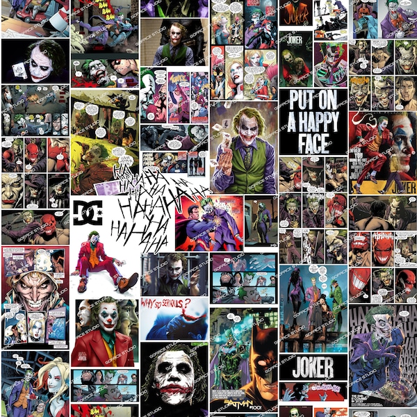 Joker Dc comics collage seamless digital print pattern hero character Gotham city cartoon texture collage comic marvel stickers marvel wall