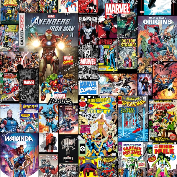 Marvel Comics Book Avengers Iron Man Spider Man She Hulk Cartoon Hero Captan America Characters Print Seamless Pattern Superhero Film